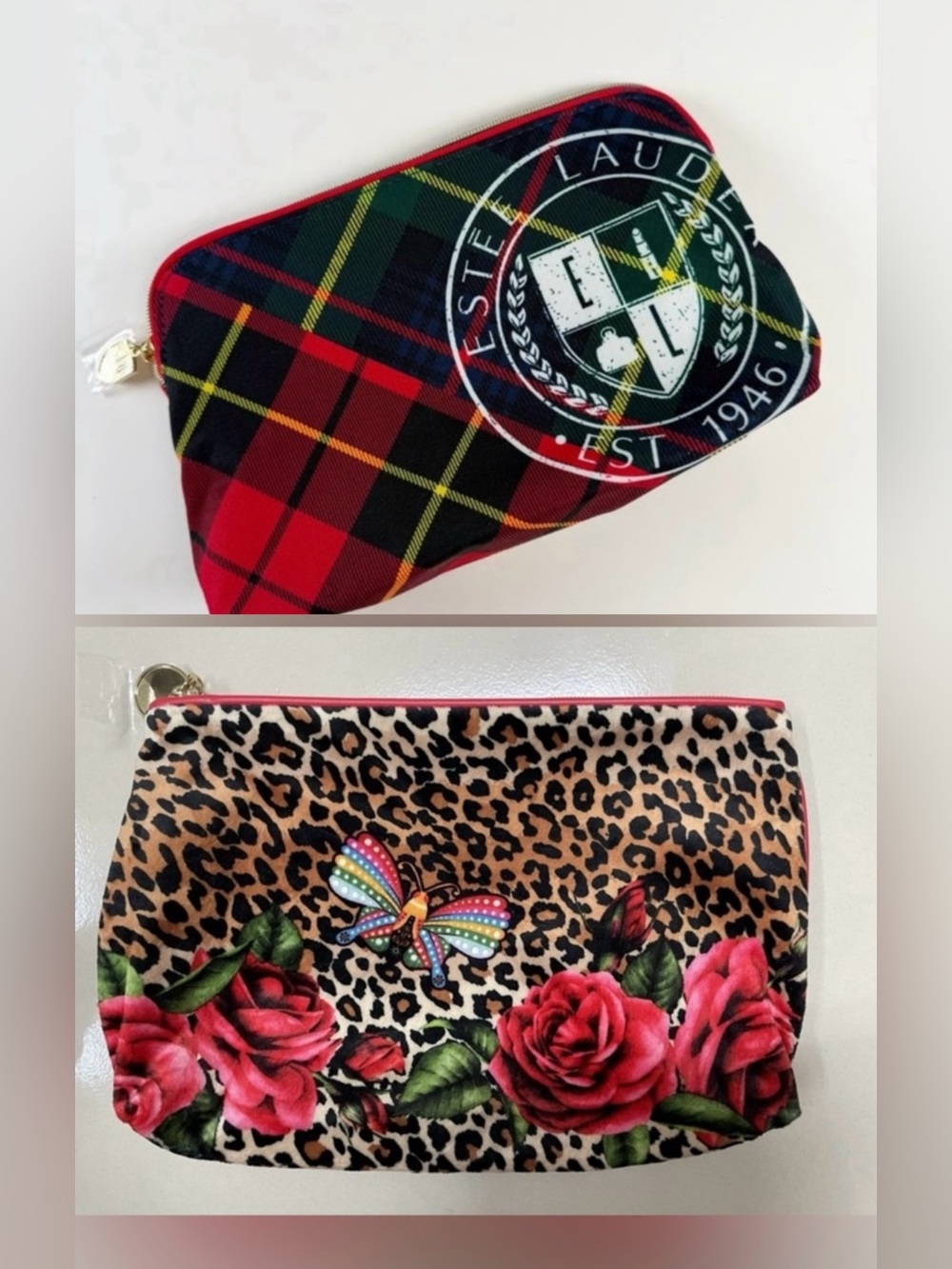 NEW 2 estee lauder tartan plaid cosmetics travel bag/makeup bag